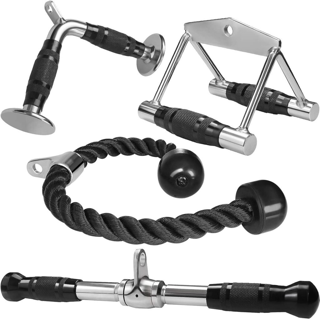 A2ZCARE Cable Machine Accessories for Weight Lifting, LAT Pull Down Attachment V Handle, V-Shaped Bar, Tricep Rope, Rotating Straight Bar