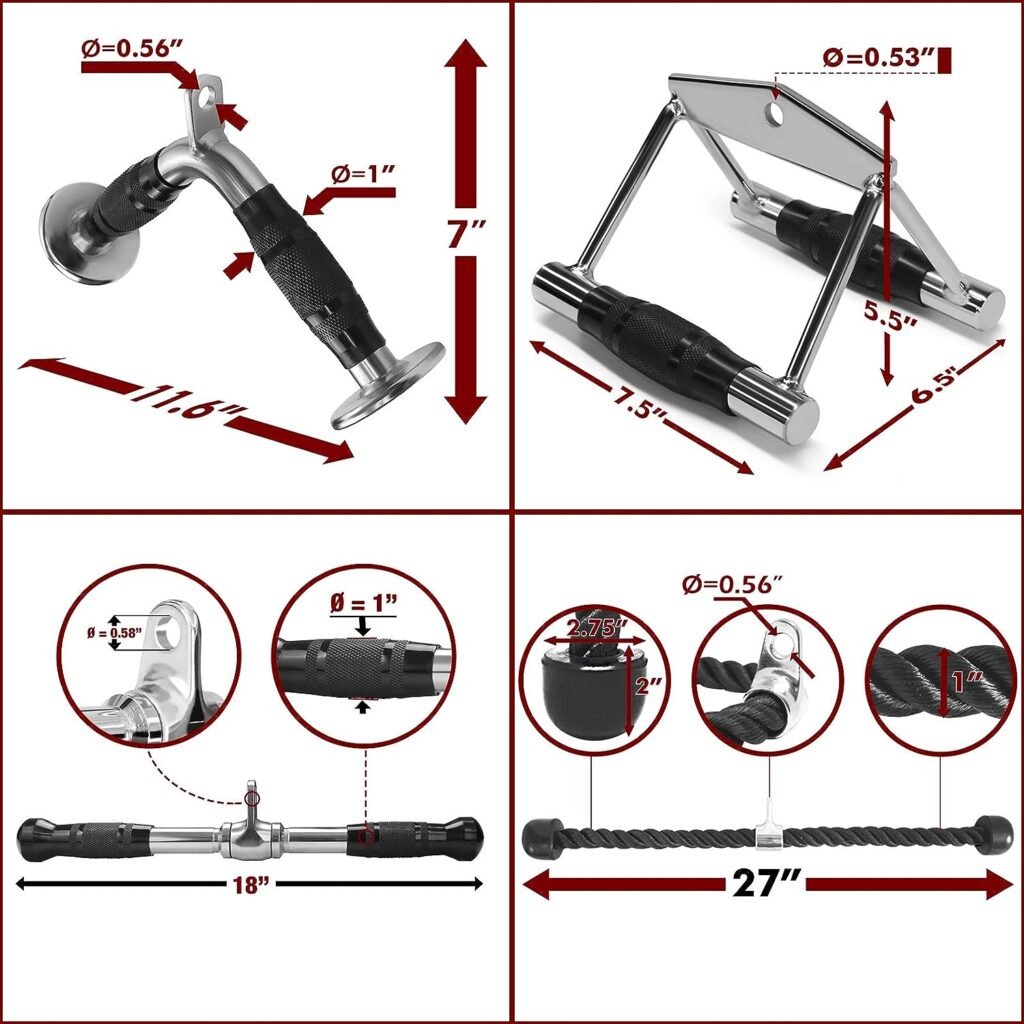 A2ZCARE Cable Machine Accessories for Weight Lifting, LAT Pull Down Attachment V Handle, V-Shaped Bar, Tricep Rope, Rotating Straight Bar