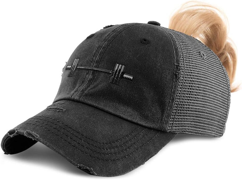 Custom Womens Ponytail Cap Barbell Weightlifting Embroidery Cotton Strap Closure