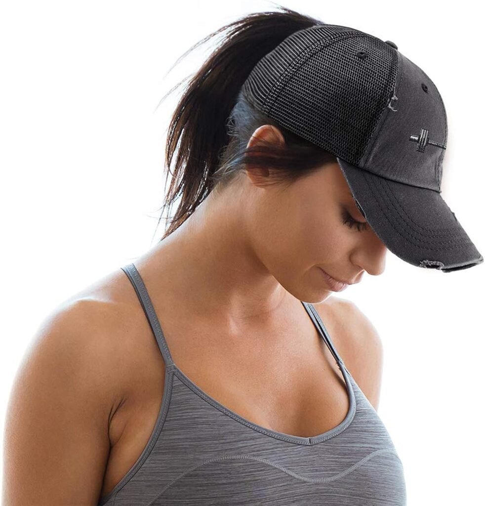 Custom Womens Ponytail Cap Barbell Weightlifting Embroidery Cotton Strap Closure