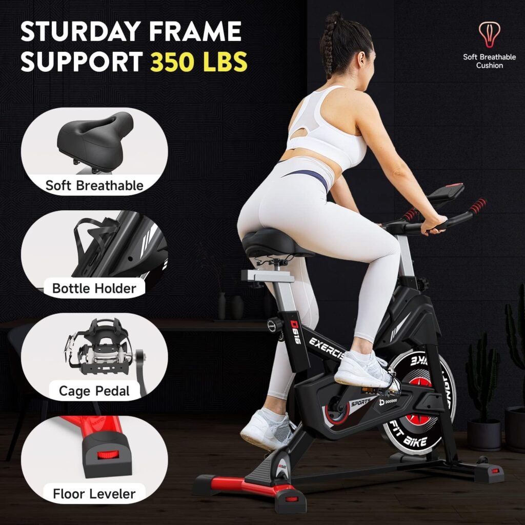 Exercise Bike, Magnetic Stationary Bike for Indoor Cycling (Upgraded Version), Cycle Bike w/ 360° Rotate Ipad Holder for Home Gym, Silent Belt Drive Indoor Bike w/ Comfortable Seat Cushion, 350 lbs Weight Capacity