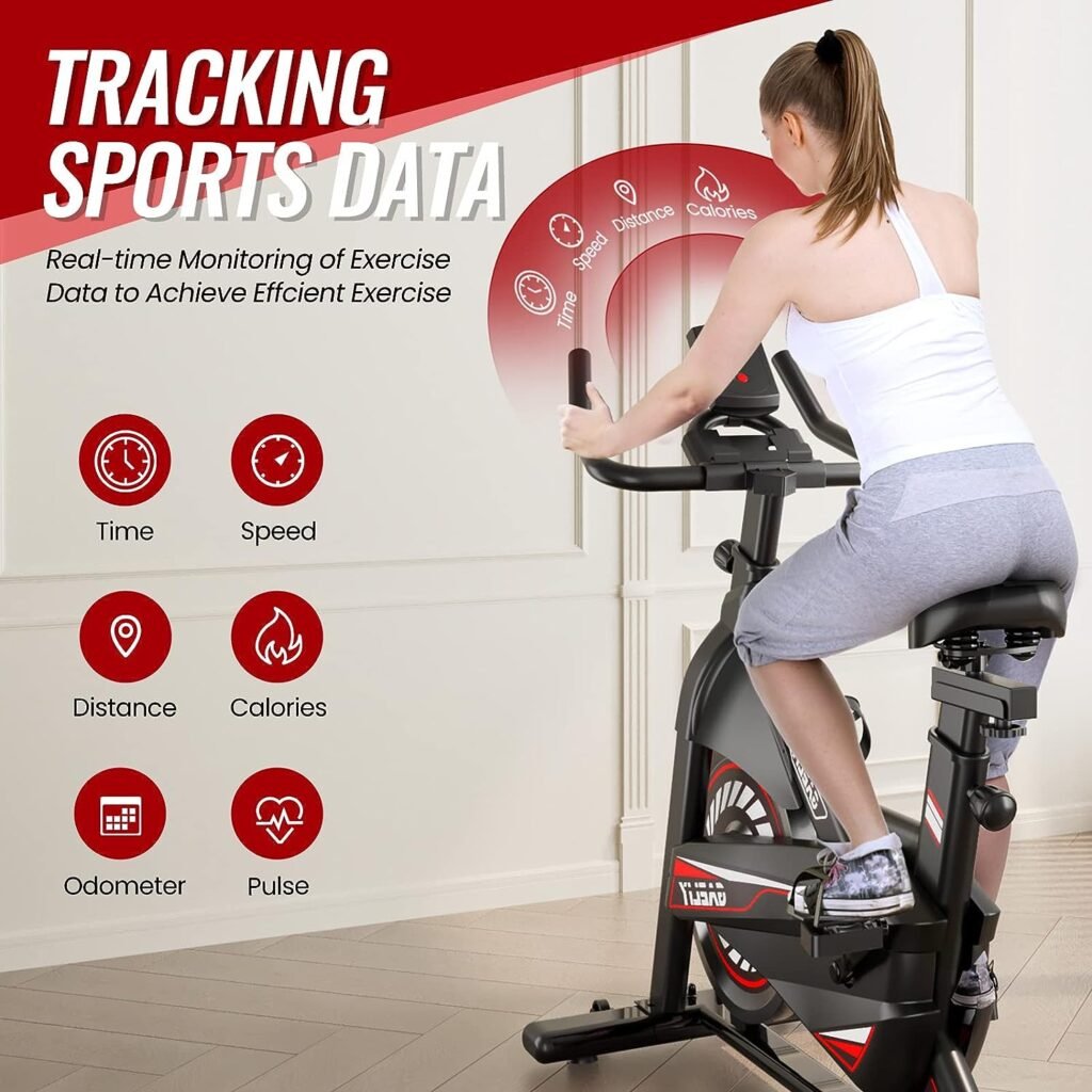 Exercise Bike-Stationary Bikes Indoor Cycling Bike, Spin Bike Belt Drive Indoor Exercise Bike with LCD Monitor and Comfortable Seat Cushion