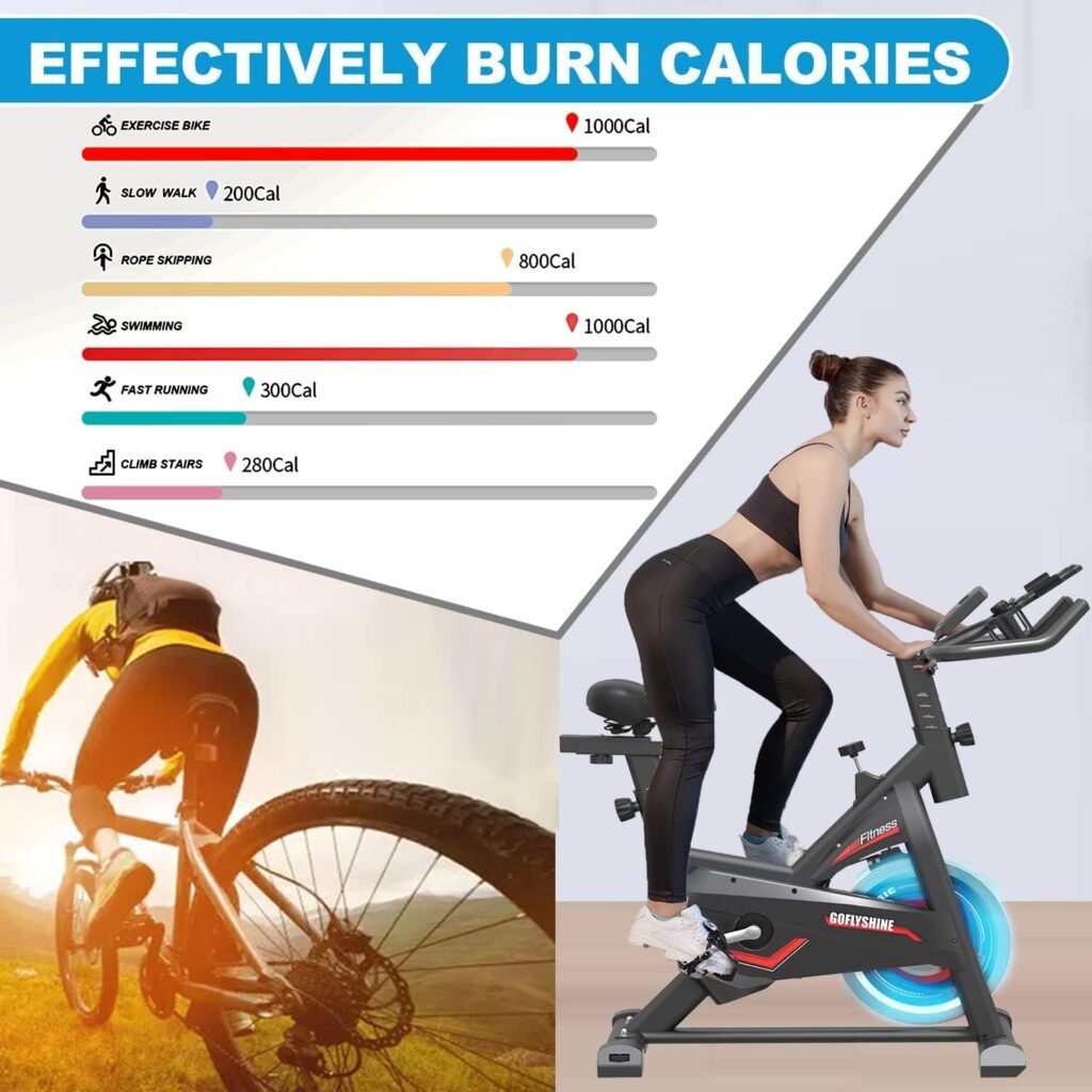 GOFLYSHINE Exercise Bikes Stationary,Exercise Bike for Home Indoor Cycling Bike for Home Cardio Gym,Workout Bike with Saddle Cover, Ipad Mount  LCD Monitor,Silent Belt Drive