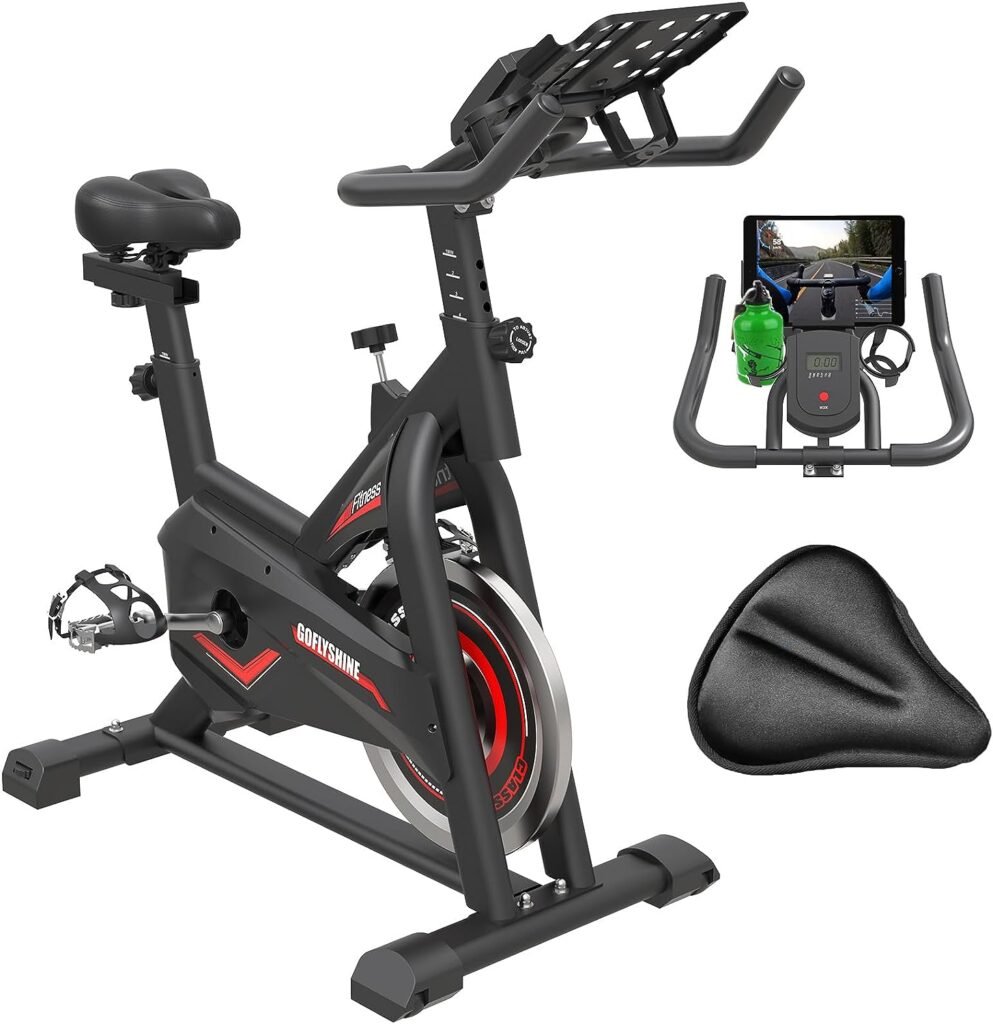 GOFLYSHINE Exercise Bikes Stationary,Exercise Bike for Home Indoor Cycling Bike for Home Cardio Gym,Workout Bike with Saddle Cover, Ipad Mount  LCD Monitor,Silent Belt Drive