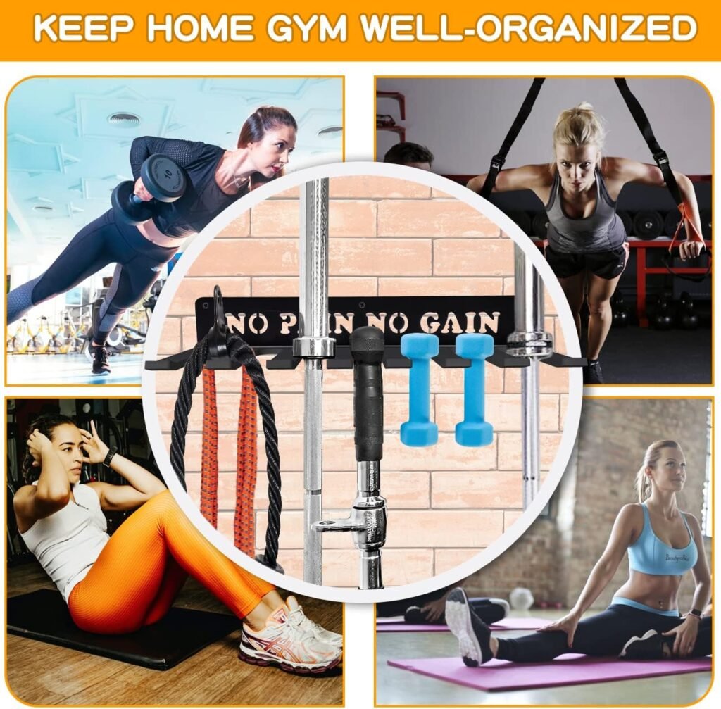 Gym Home Rack 8 Hook Heavy-Duty Wall-mounted Organizer Multi-Purpose Workout Gear Wall Hanger Storage for Resistance Bands Jump Ropes Lifting Belt Fitness Bands Barbells Carabiners Included