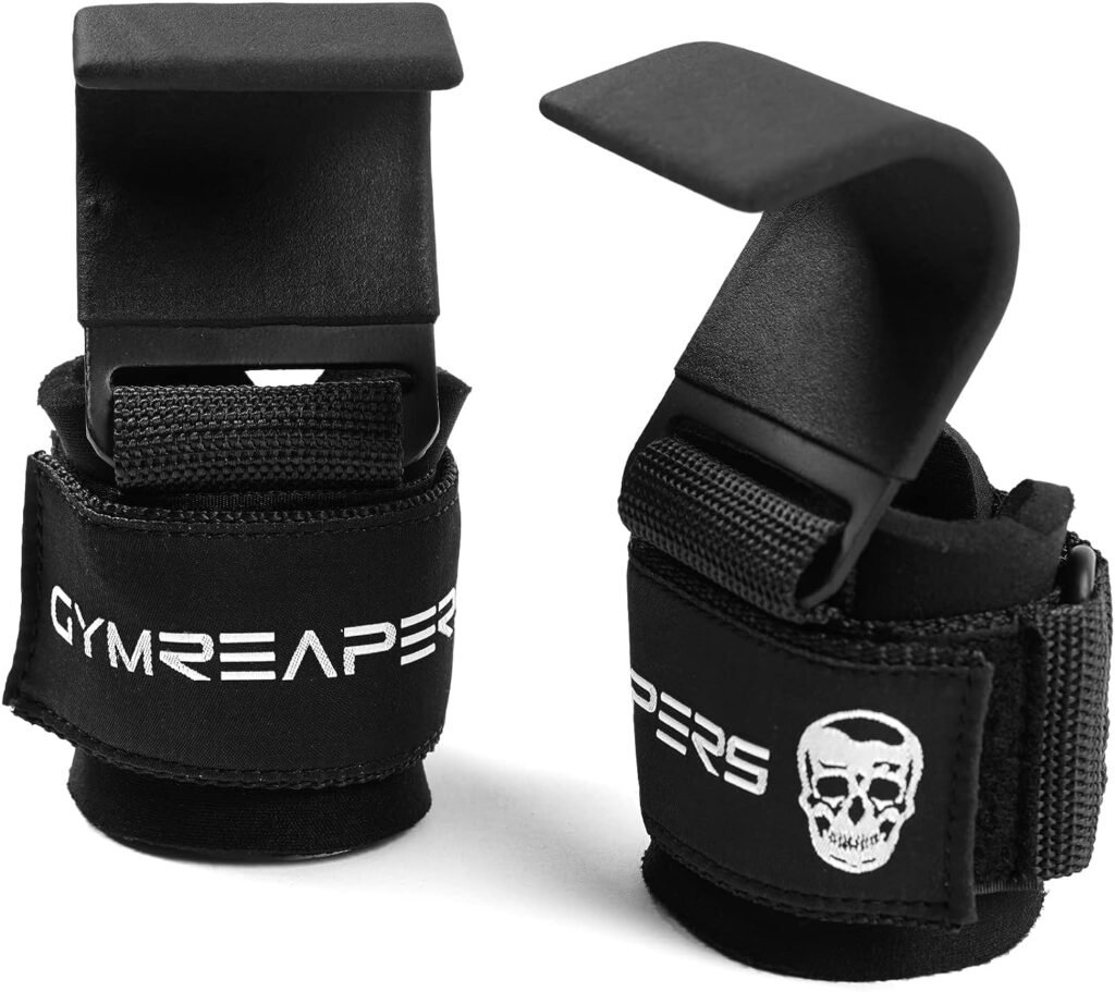 Gymreapers Weight Lifting Hooks (Pair), Heavy Duty Power Wrist Straps Hand Grip Support for Deadlifts, Pull Ups, Shrugs - Gym Gloves for Men and Women