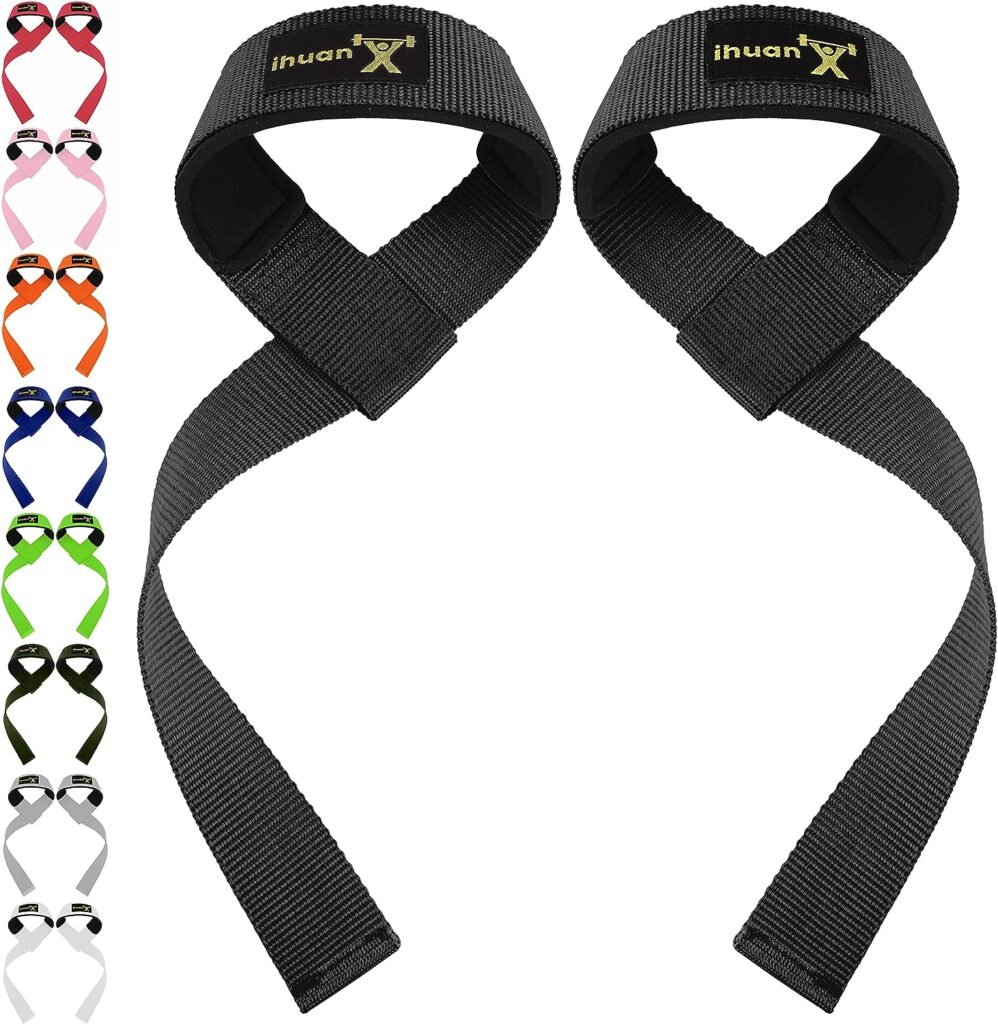 ihuan Wrist Straps for Weight Lifting - Lifting Straps for Weightlifting | Gym Wrist Wraps with Extra Hand Grips Support for Strength Training | Bodybuilding | Deadlifting