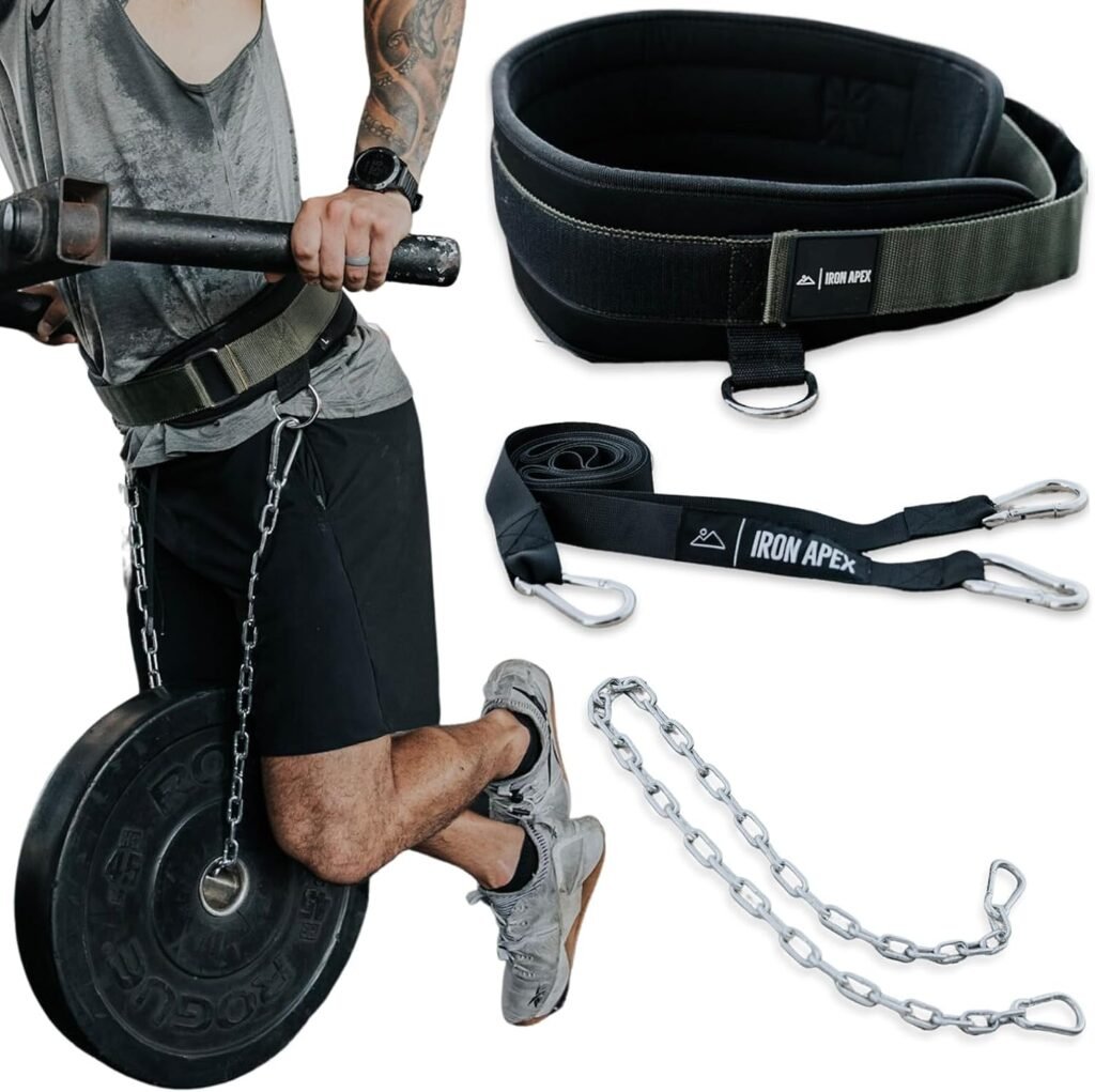 Iron Apex Weightlifting Dip Belt with Chain for Pullups and Sled Pull Attachment - Heavy Duty Workout Accessory for Gym, Fitness, Training, Strength and Weightlifting - Weight Lifting Dip Belt