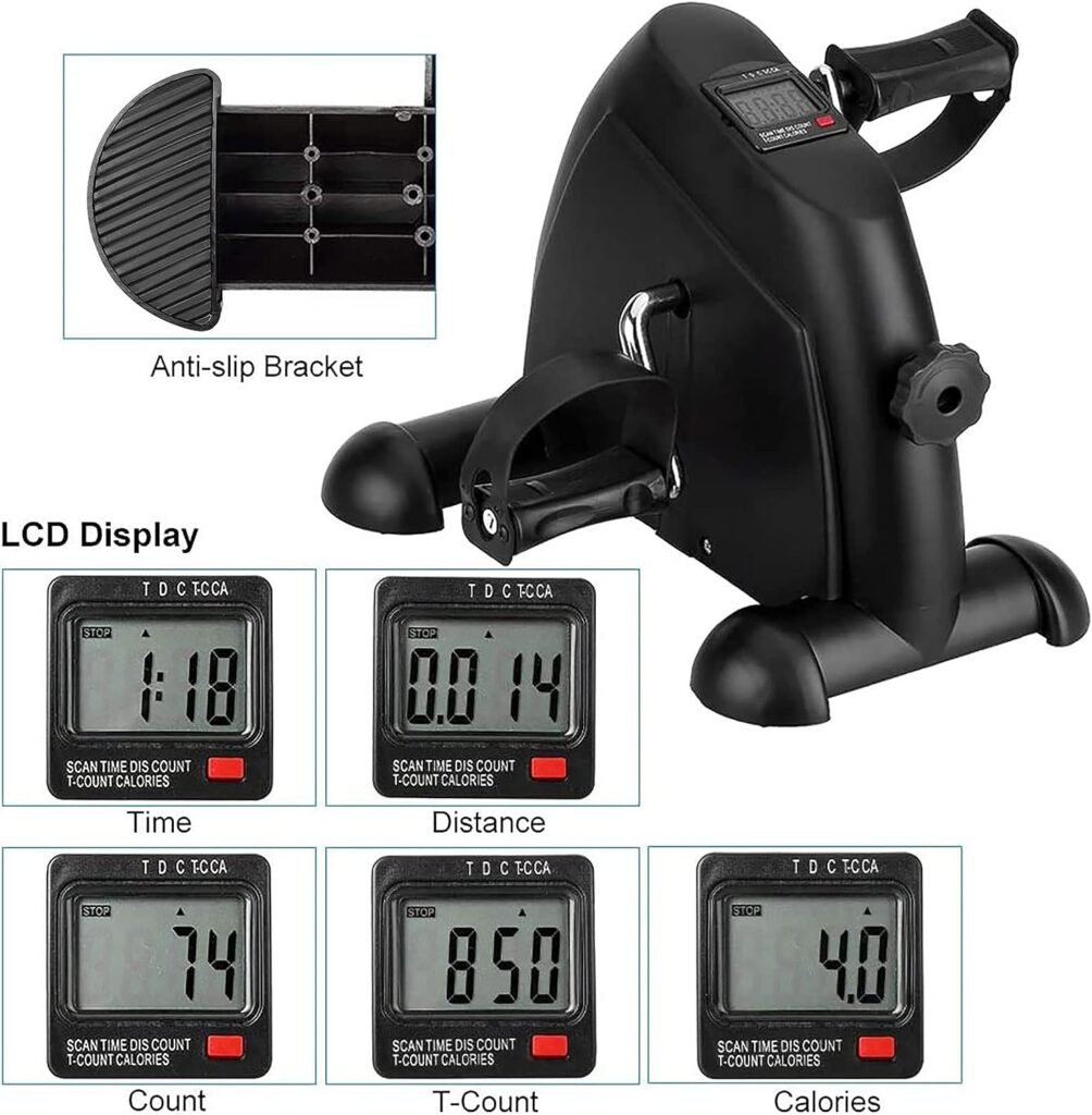 Mini Exercise Bike, himaly Under Desk Bike Pedal Exerciser Portable Foot Cycle Arm  Leg Peddler Machine with LCD Screen Displays