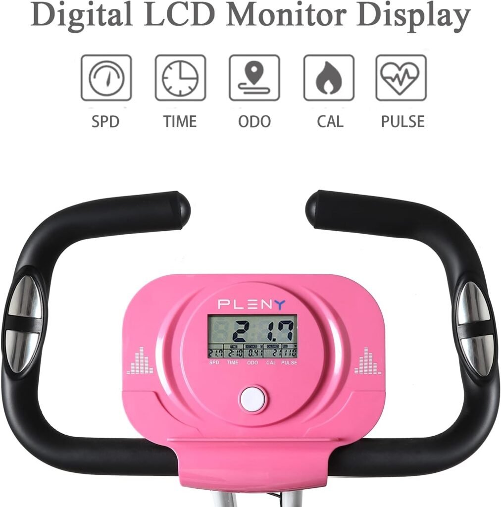 PLENY Folding Exercise Stationary Bike | 3-in-1 Foldable Indoor Cycling Exercise Bike | Magnetic Upright Workout Bike with Arm Exercise Resistance Bands and for Home Gym