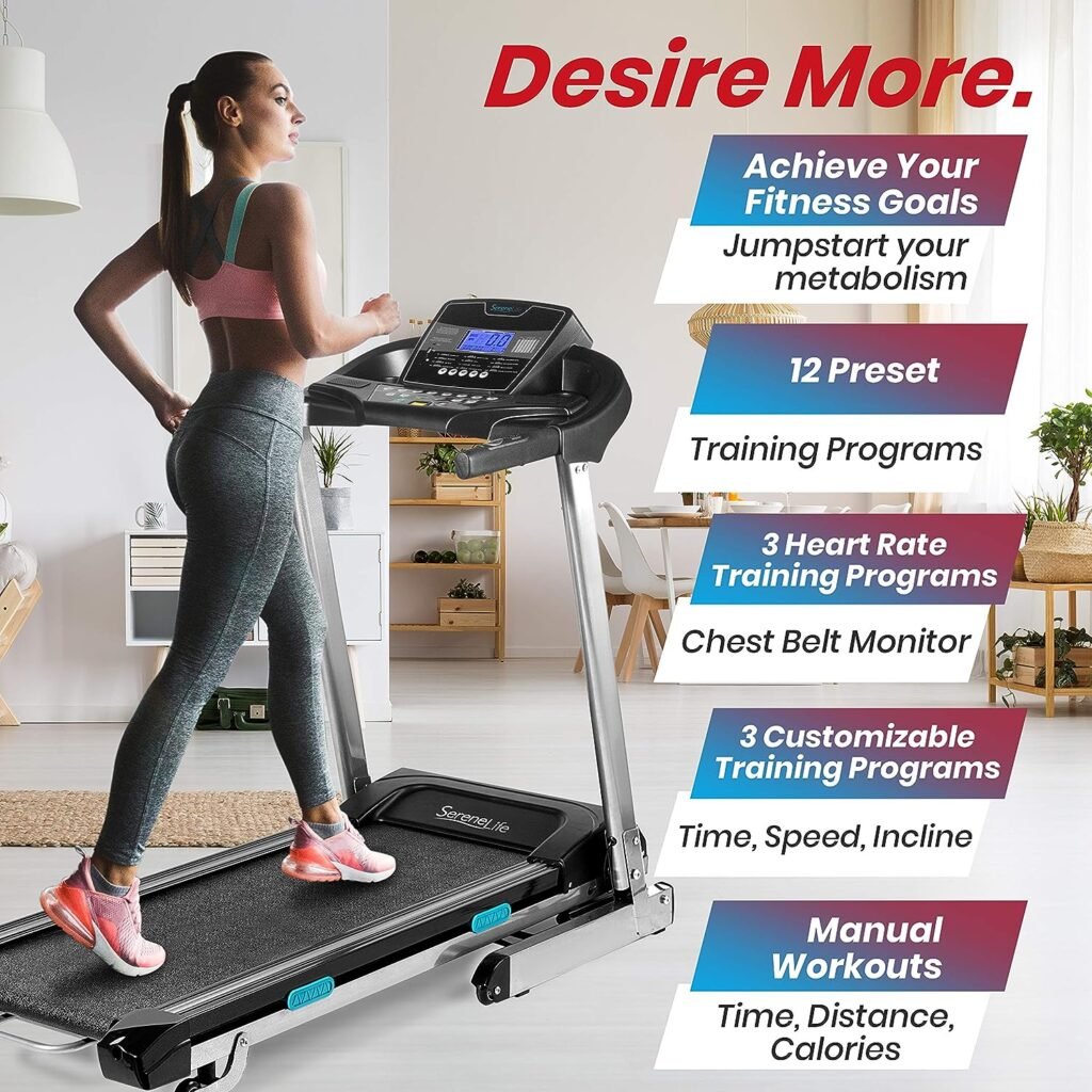 SereneLife Foldable Digital Home Gym Treadmill | Smart Auto Incline Exercise Machine with Downloadable App | Large Running Treadmill with MP3 Player  Stereo Speakers | 2.5HP, 10MPH Speed - SLFTRD35