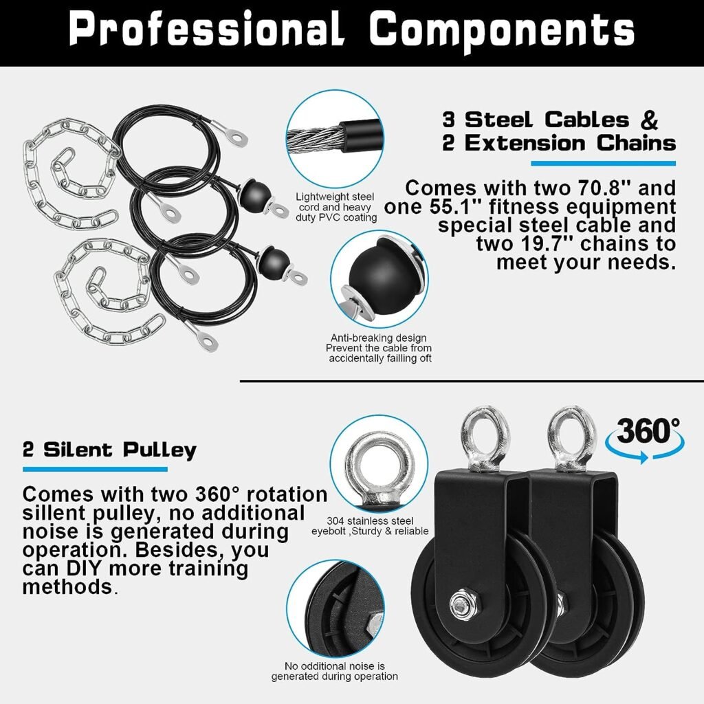 SERTT Weight Cable Pulley System Gym, Upgraded Cable Pulley Attachments for Gym LAT Pull Down, Biceps Curl, Tricep, Arm Workouts - Weight Pulley System Home Gym Add On Equipment