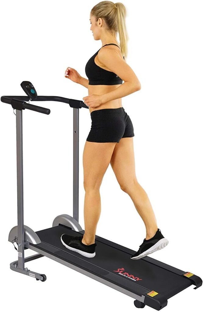 Sunny Health Fitness SF-T1407M Foldable Manual Walking Treadmill, Gray