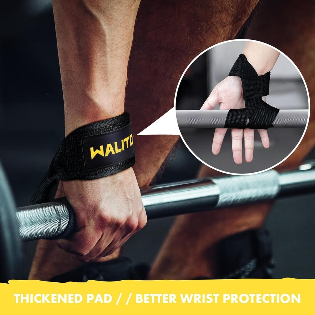 WALITO Gym Weight Lifting Straps - 24 Wrist Wraps Wrist Straps for Weightlifting Men  Women, Home Gym Deadlift Straps with Thick Protection Pad for Strength Training, Powerlifting, Dumbbell Workout