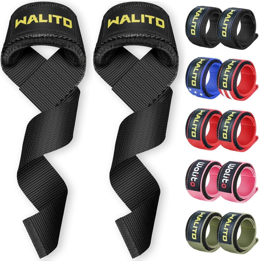 WALITO Gym Weight Lifting Straps - 24 Wrist Wraps Wrist Straps for Weightlifting Men  Women, Home Gym Deadlift Straps with Thick Protection Pad for Strength Training, Powerlifting, Dumbbell Workout