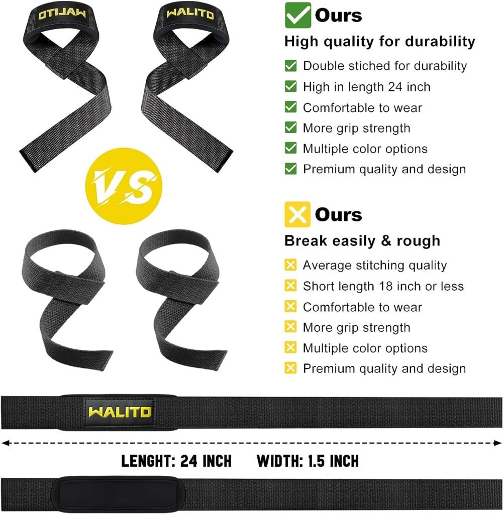 WALITO Gym Weight Lifting Straps - 24 Wrist Wraps Wrist Straps for Weightlifting Men  Women, Home Gym Deadlift Straps with Thick Protection Pad for Strength Training, Powerlifting, Dumbbell Workout