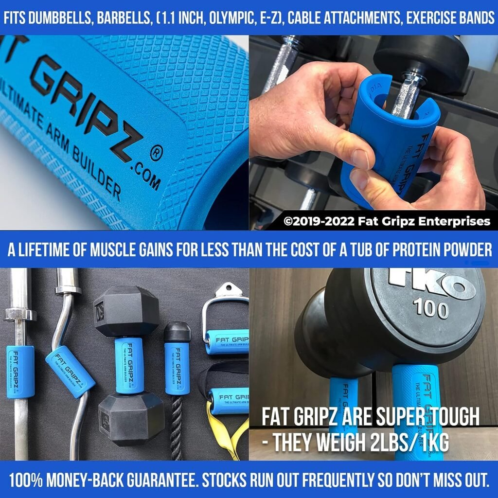 Fat Gripz Pro - The Simple Proven Way to Get Big Biceps  Forearms Fast - At Home Or In The Gym (Winner of 3 Men’s Health Magazine Awards) (2.25” Outer Diameter)