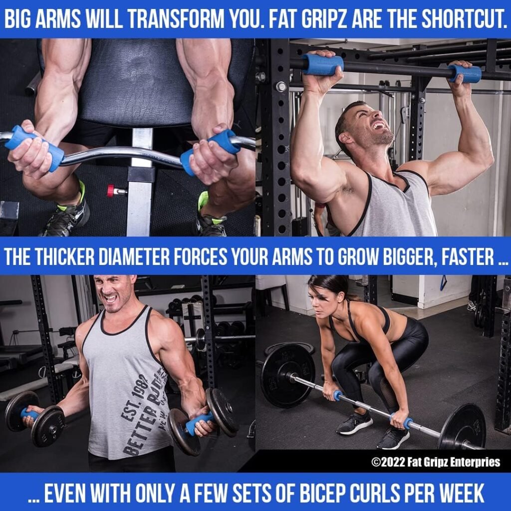 Fat Gripz Pro - The Simple Proven Way to Get Big Biceps  Forearms Fast - At Home Or In The Gym (Winner of 3 Men’s Health Magazine Awards) (2.25” Outer Diameter)