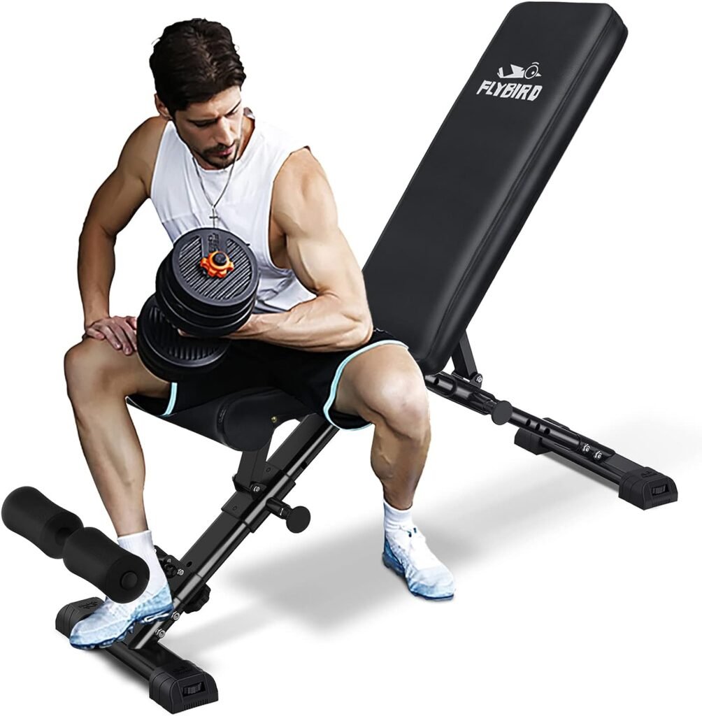 FLYBIRD Weight Bench, Adjustable Strength Training Bench for Full Body Workout with Fast Folding-New Version