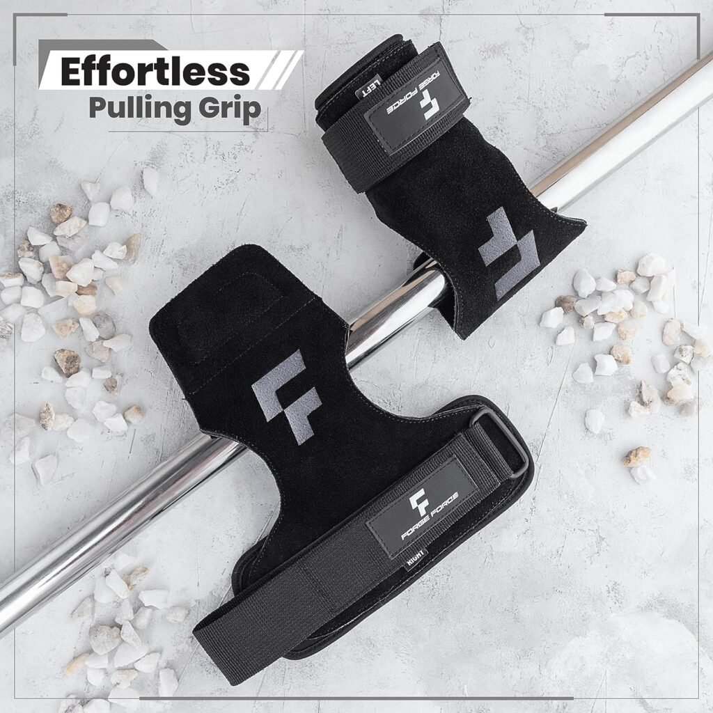 FORGE FORCE Double Layer Leather Weight Lifting Wrist Straps For Exercise, Deadlifting, Barbells, Powerlifting, Wide Neoprene Padding Enhanced Grip And Support, Gym Accessories For Men/Women Fitness