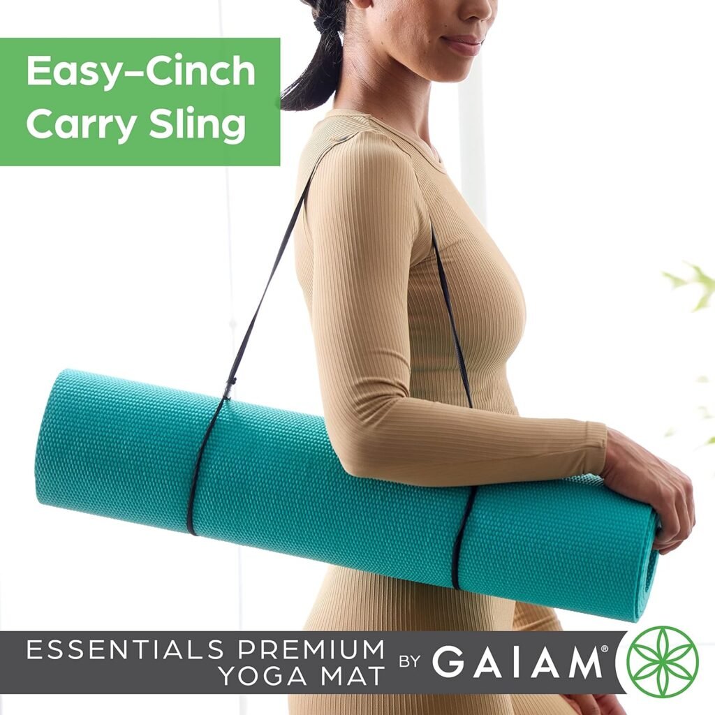 Gaiam Essentials Premium Yoga Mat with Yoga Mat Carrier Sling (72L x 24W x 1/4 Inch Thick)