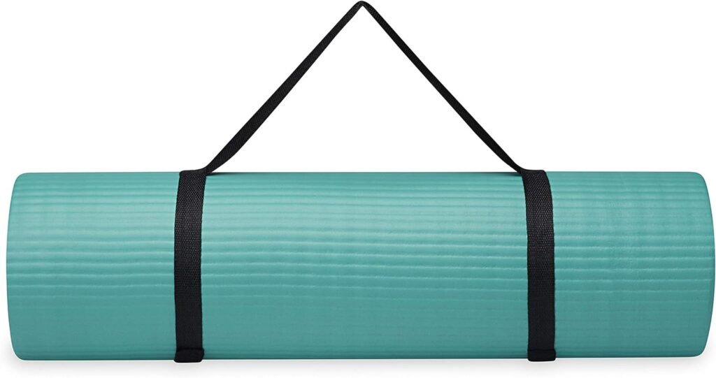 Gaiam Essentials Thick Yoga Mat Fitness  Exercise Mat with Easy-Cinch Yoga Mat Carrier Strap, 72L x 24W x 2/5 Inch Thick