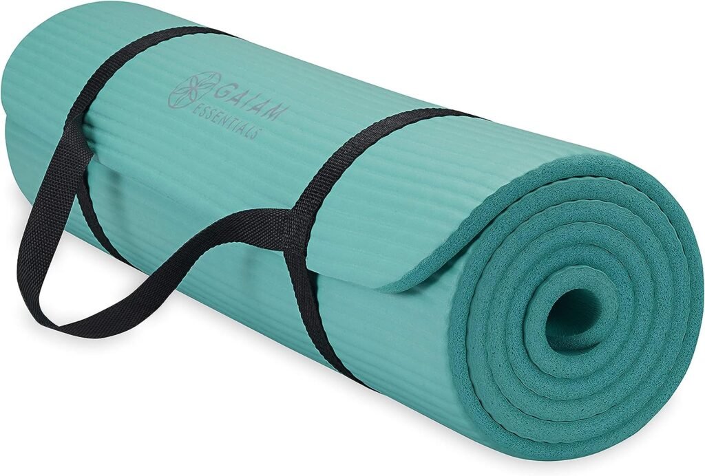 Gaiam Essentials Thick Yoga Mat Fitness  Exercise Mat with Easy-Cinch Yoga Mat Carrier Strap, 72L x 24W x 2/5 Inch Thick