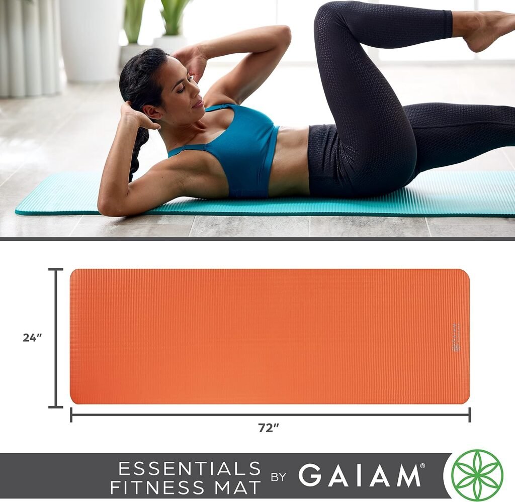 Gaiam Essentials Thick Yoga Mat Fitness  Exercise Mat with Easy-Cinch Yoga Mat Carrier Strap, 72L x 24W x 2/5 Inch Thick