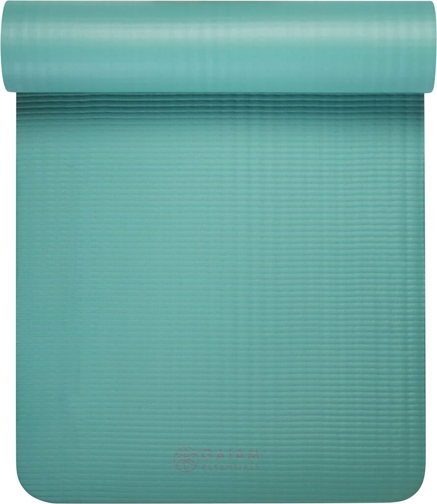 Gaiam Essentials Thick Yoga Mat Fitness  Exercise Mat with Easy-Cinch Yoga Mat Carrier Strap, 72L x 24W x 2/5 Inch Thick