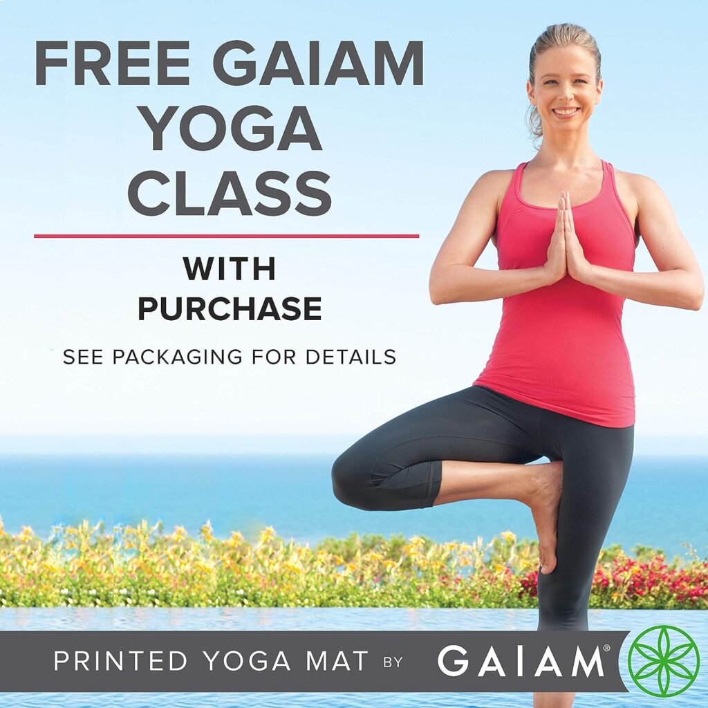 Gaiam Print Yoga Mat, Non Slip Exercise  Fitness Mat for All Types of Yoga, Pilates  Floor Exercises