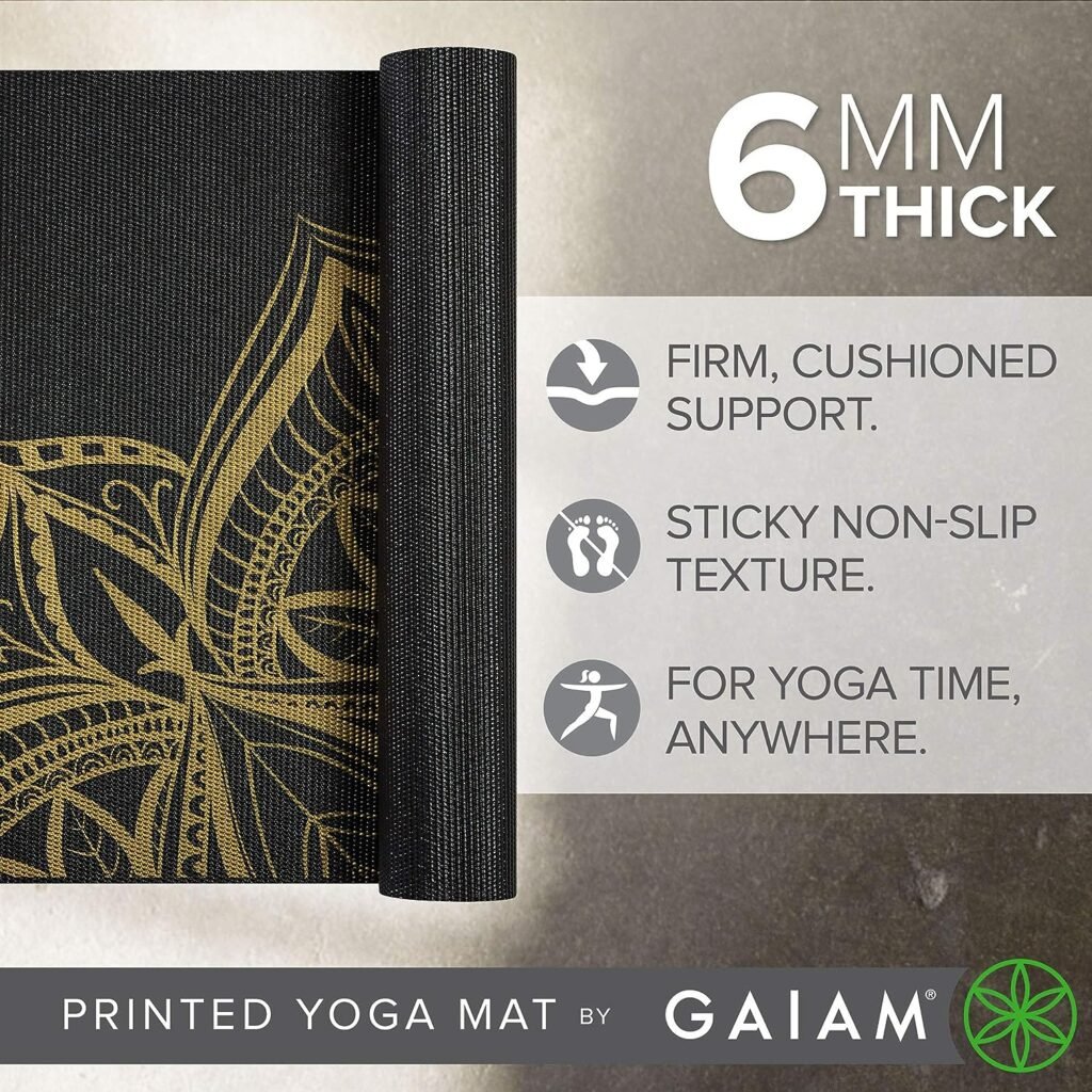 Gaiam Yoga Mat - Premium 6mm Print Extra Thick Non Slip Exercise  Fitness Mat for All Types of Yoga, Pilates  Floor Workouts (68L x 24W x 6mm Thick)