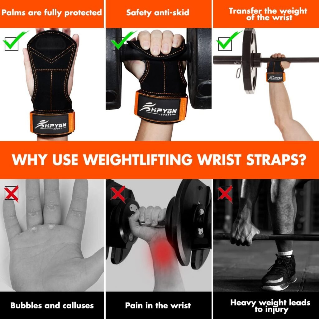 HPYGN Lifting Grips for Weightlifting, Lifting Wrist Strap for Deadlift, Powerlifting, Pull Training, Shrugs, Gym Workout Weight Lifting Straps for MenWomen, Great for Weight Training