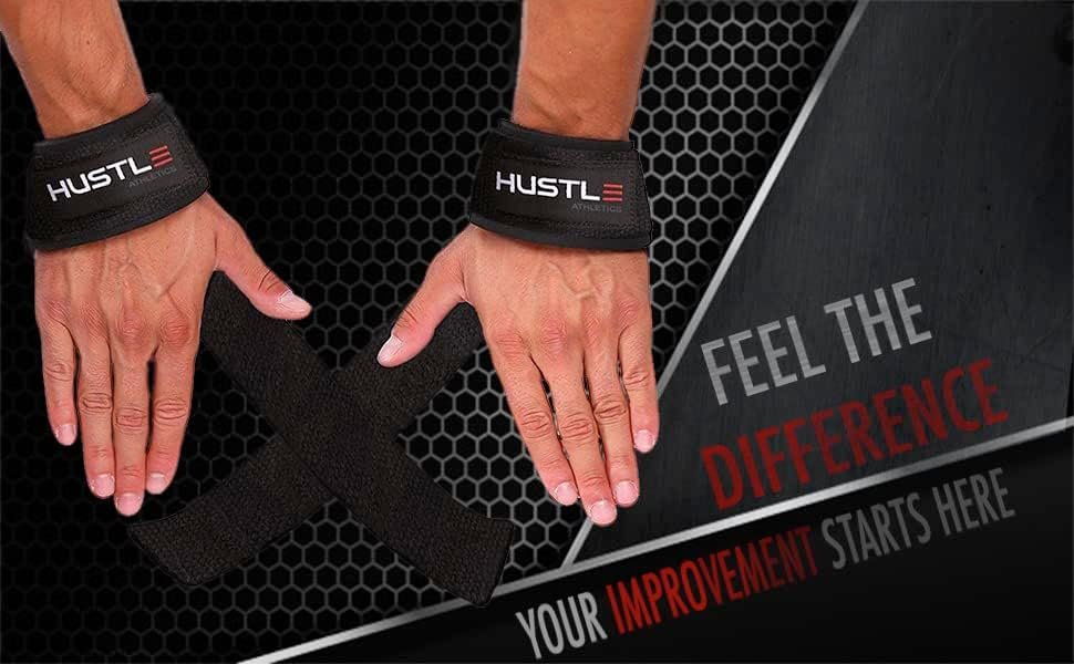 Hustle Lifting Straps Gym Wrist Wraps - 24 Strong Cotton Weightlifting Wrist Straps to Support Grip and Lift Heavier - Ultimate Workout Deadlift Straps for Weight Lifting