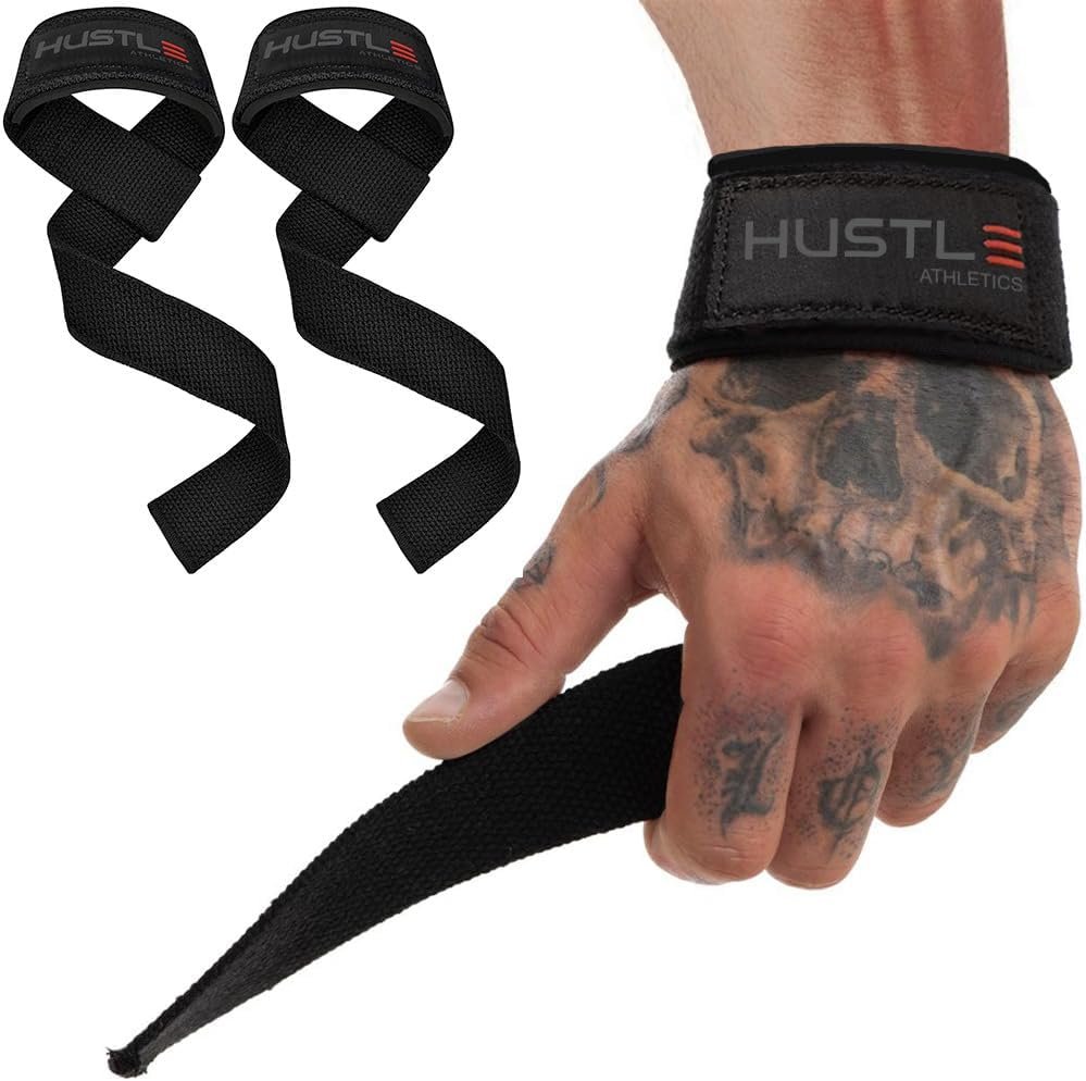 Hustle Lifting Straps Gym Wrist Wraps - 24 Strong Cotton Weightlifting Wrist Straps to Support Grip and Lift Heavier - Ultimate Workout Deadlift Straps for Weight Lifting