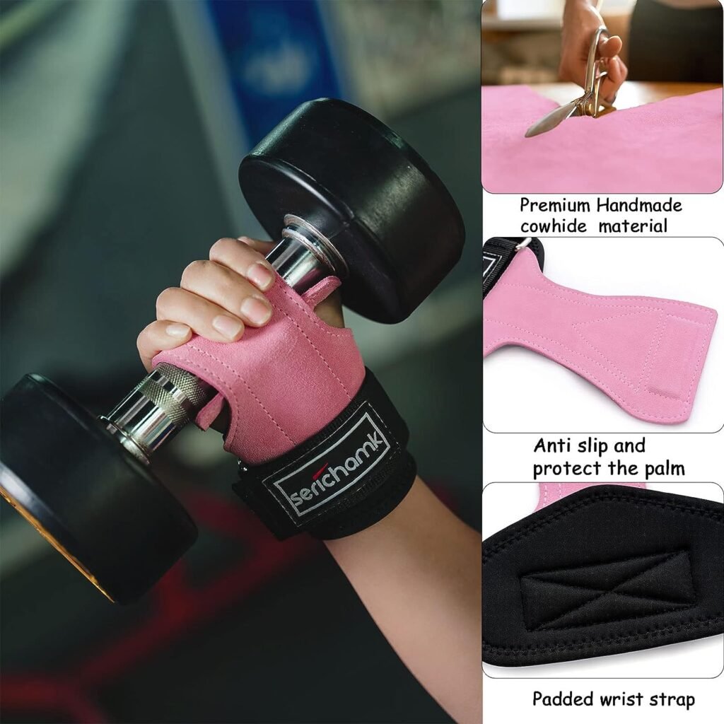 Wrist Straps for Weightlifting with Wrist Wraps,Leather Weight Lifting Wrist Wraps Grip Assistance Deadlift Straps Workout Gym Straps for Men and Women