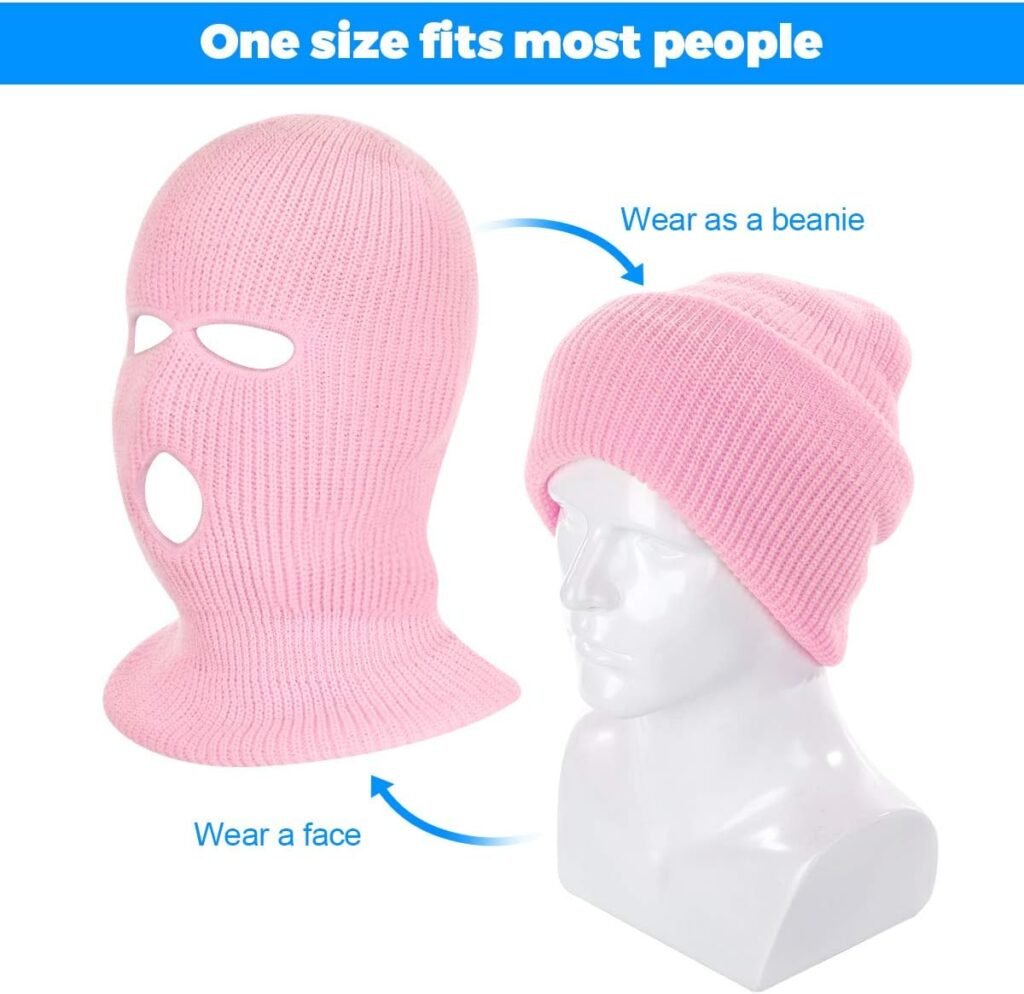 3-Hole Full Face Mask Cover Ski Mask Winter Balaclava Cap Knitted Face Cover for Winter Outdoor Sports (Red)