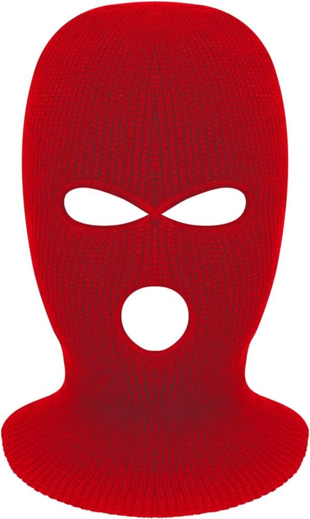 3-Hole Full Face Mask Cover Ski Mask Winter Balaclava Cap Knitted Face Cover for Winter Outdoor Sports (Red)