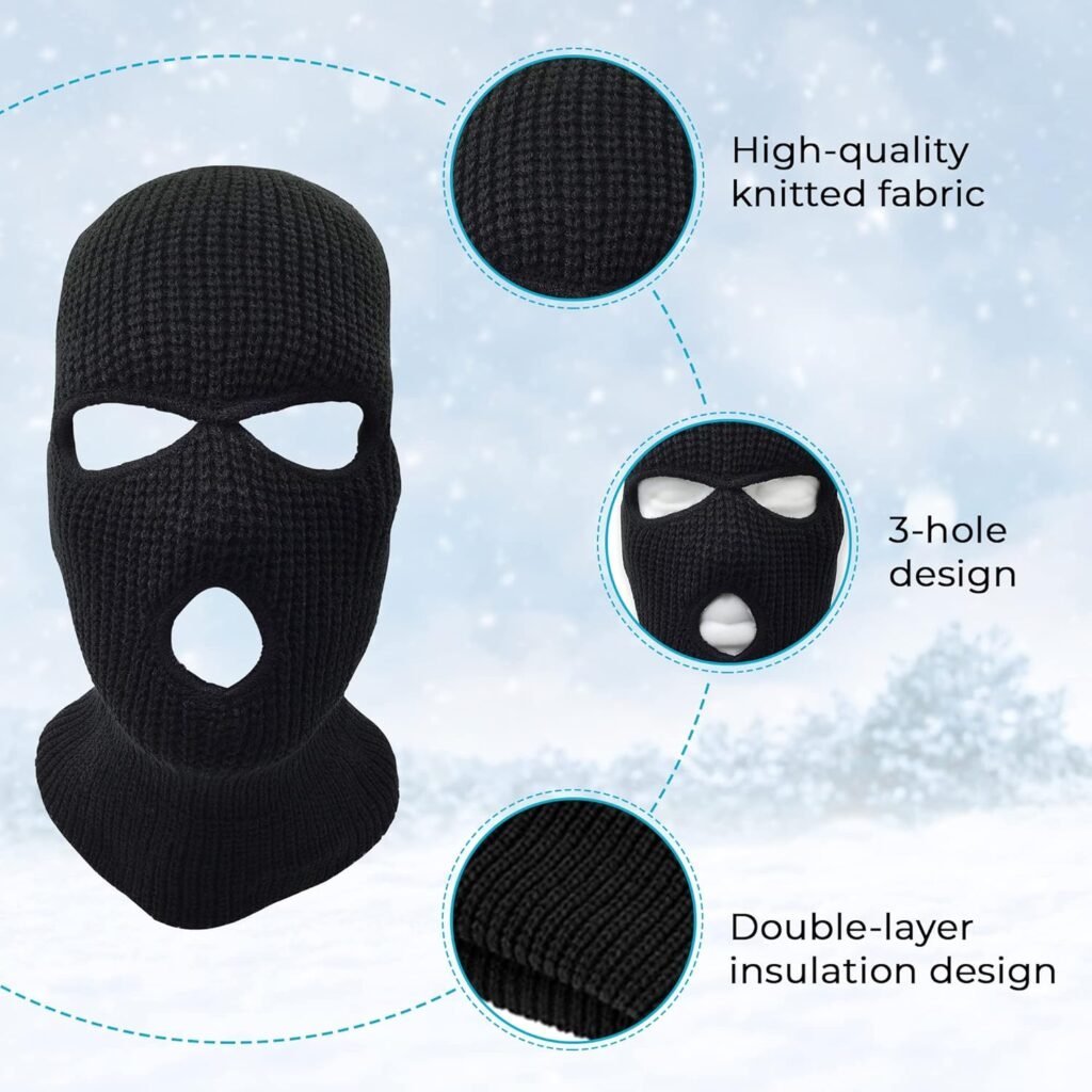 3 Hole Knitted Full Face Ski Mask Winter Balaclava Face Cover for Outdoor Sports