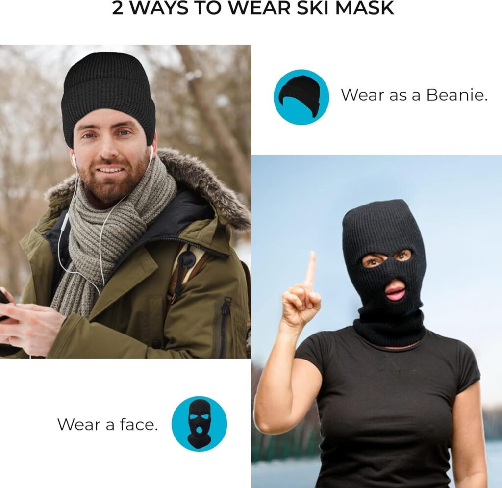 3 Hole Knitted Full Face Ski Mask Winter Balaclava Face Cover for Outdoor Sports