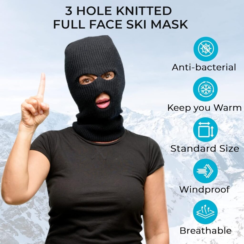 3 Hole Knitted Full Face Ski Mask Winter Balaclava Face Cover for Outdoor Sports