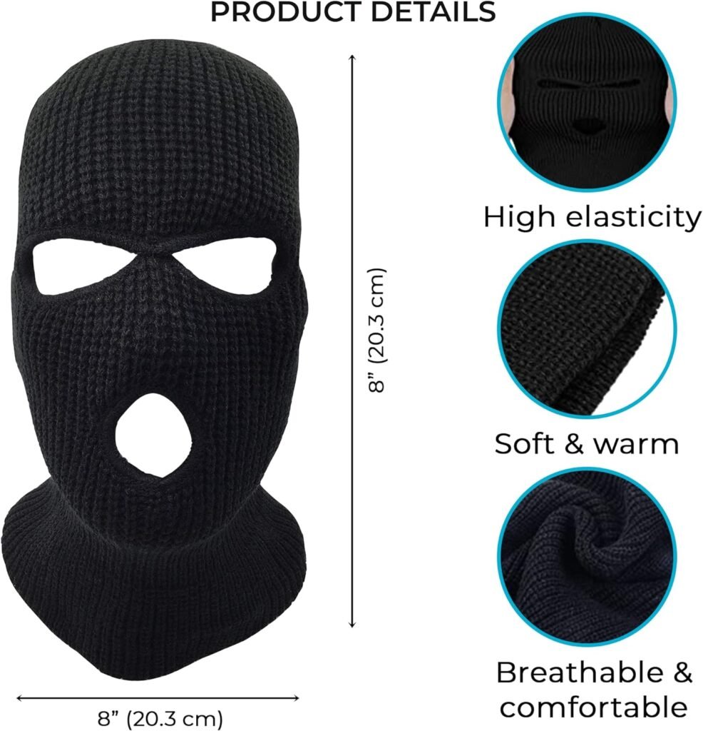 3 Hole Knitted Full Face Ski Mask Winter Balaclava Face Cover for Outdoor Sports