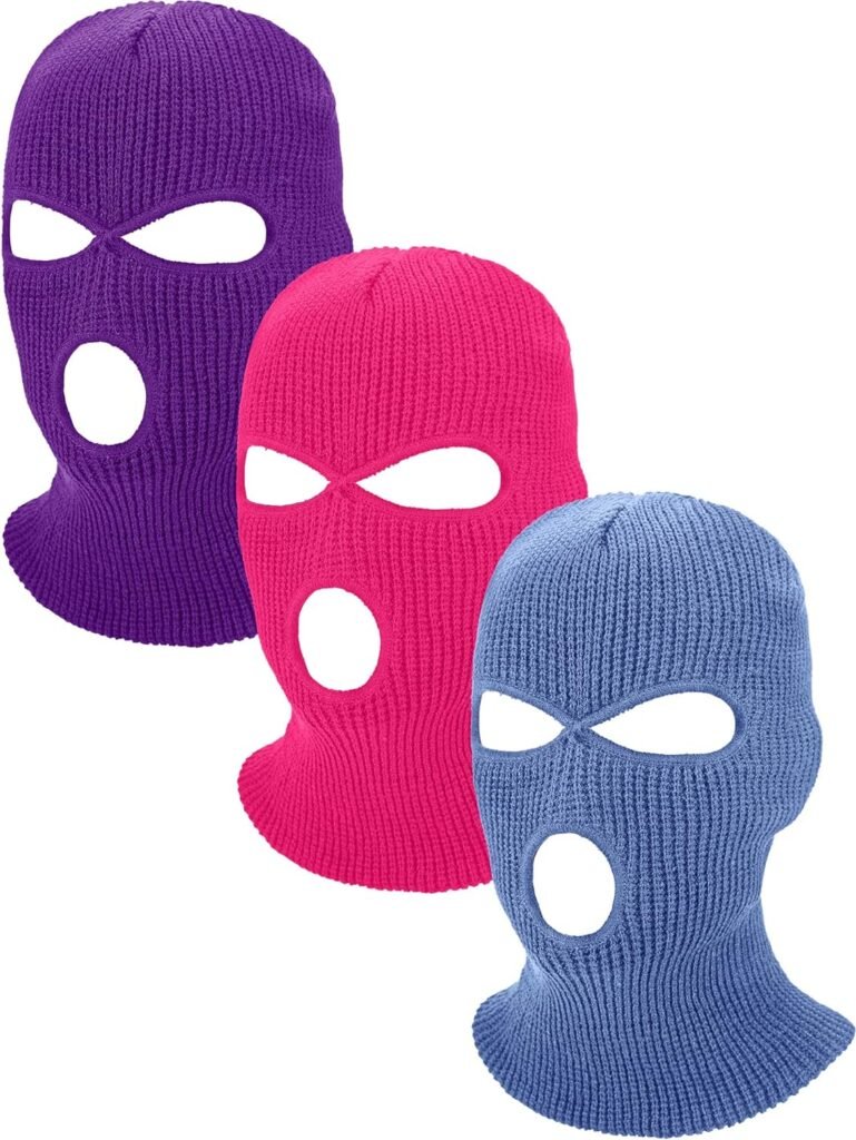 3 Pieces 3 Holes Knitted Full Face Cover Ski Mask Winter Knit Balaclava Outdoor Sports Thermal Ski Cover for Men Women