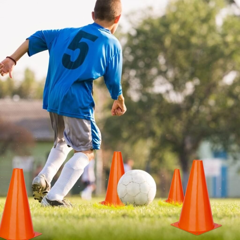 7 Inch Cones Sports, 24 Pack Orange Soccer Cones Agility Field Marker Plastic Traffic Training Cones for Basketball Football Skating Drills Practice - Indoor and Outdoor Festive Events Obstacle Course