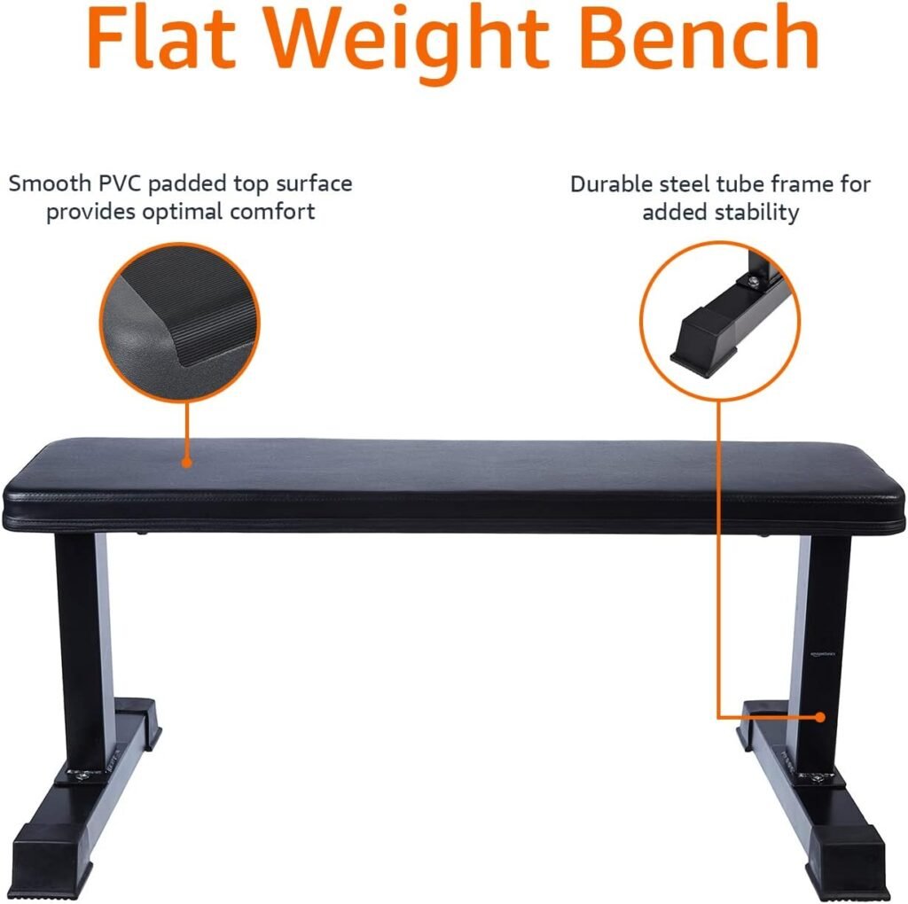 Amazon Basics Flat Weight Workout Exercise Bench, Black