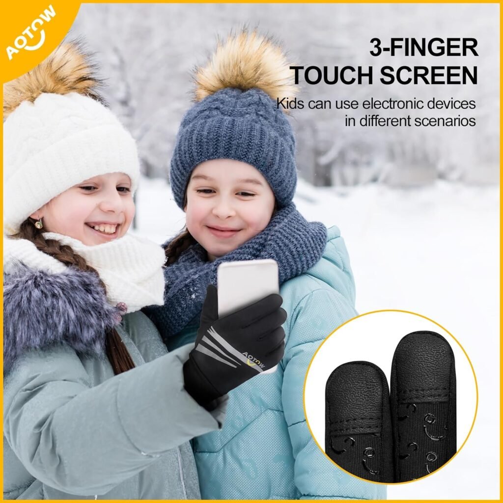 Amazon.com : Kids Winter Warm Sports Gloves - Boys Girls Cold Weather Snow Thermal Waterproof Cycling Cycling Grip Glove, Touch Screen Childrens Mittens for Running Cycling Riding Soccer Bike Athletic Black : Clothing, Shoes  Jewelry