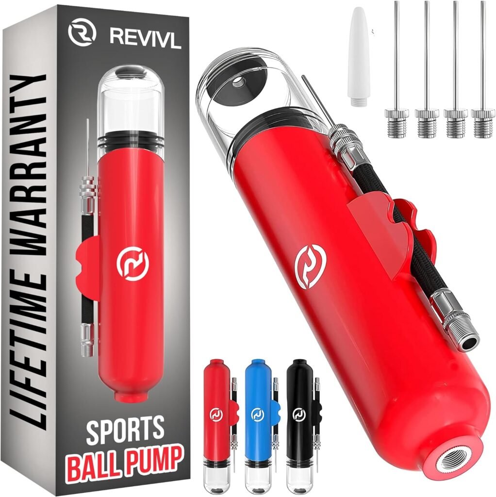 Ball Pump for Sports Balls - 5 Needles - Basketball Pump, Soccer Ball Pump - Air Pump for Balls, Volleyball, Football Accessories Equipment - Hand Pump for Inflatables - Never Lose Pin with Holder