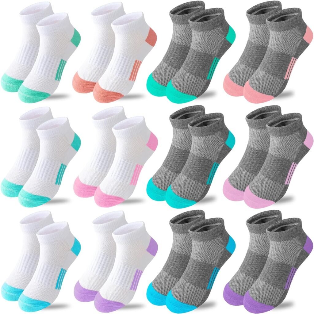 Bemeol Girls Socks 12 Pairs Ankle Athletic Socks Cotton Sports Socks For Little Big Kids