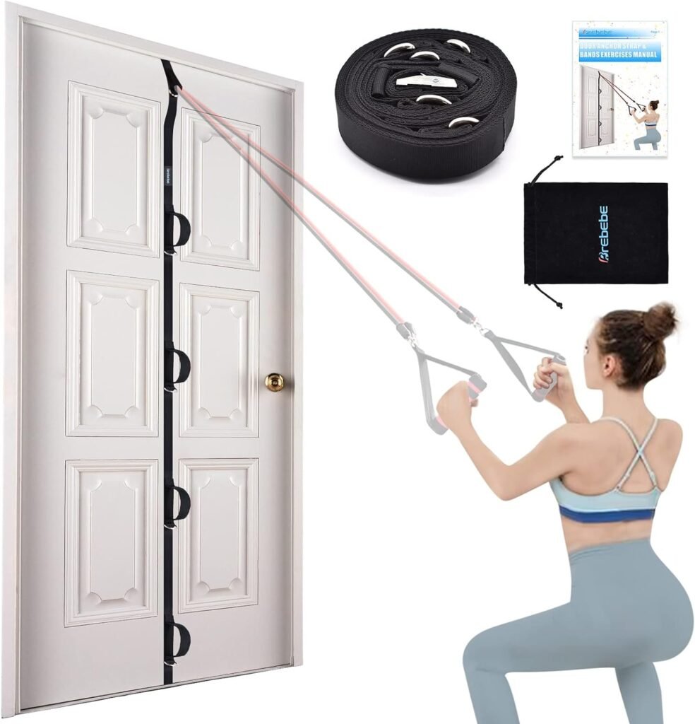 Brebebe Door Anchor Strap for Resistance Bands Exercises, Multi Point Anchor Gym Attachment for Home Fitness, Portable Door Band Resistance Workout Equipment, Easy to Install, Punch-Free, Nail-Free