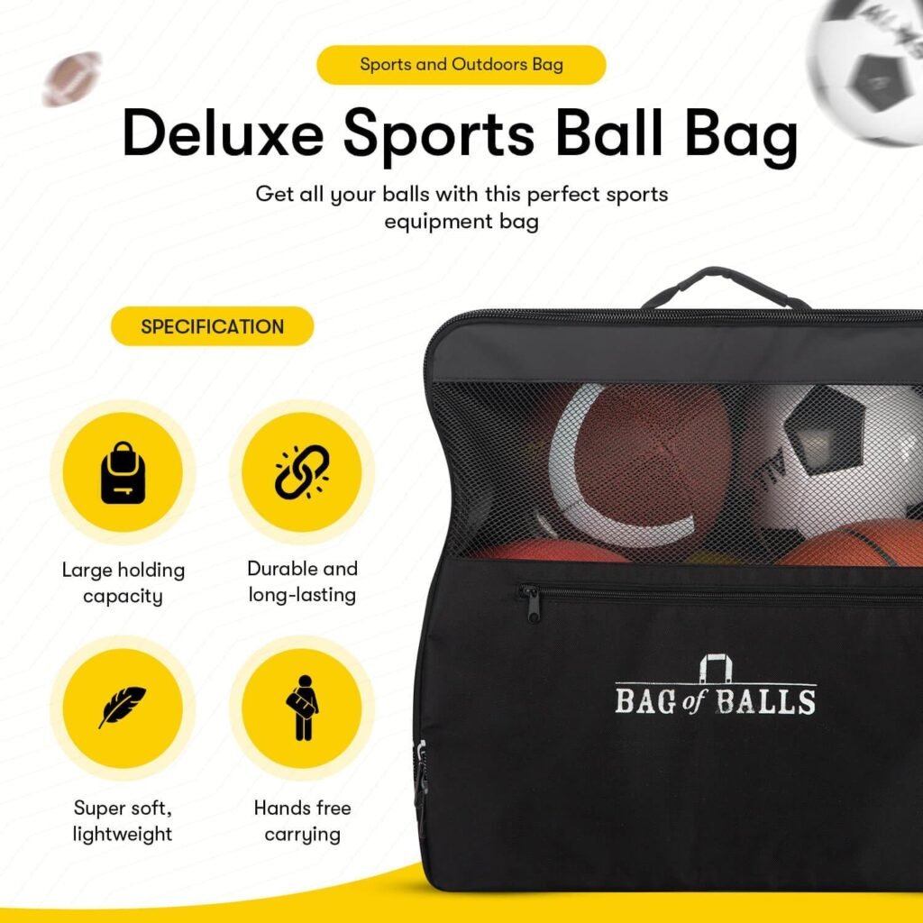 Complete Sports Ball Set - Outdoor Sports Balls in Carry Bag - Sport Balls Kit with Pump for Adults and Kids - Branded Soccer Ball, Basketball, Volleyball, American Football, Dodgeball Playground Ball…