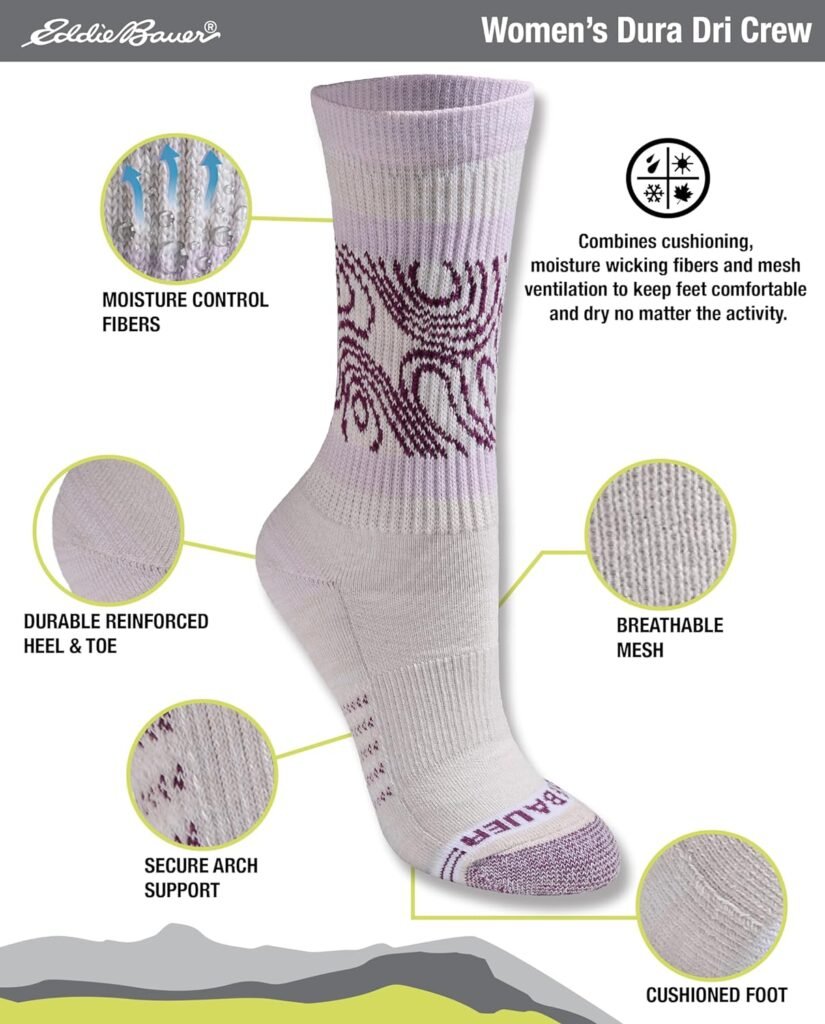 Eddie Bauer Womens Dura Dri Moisture Control Crew Socks Multipack